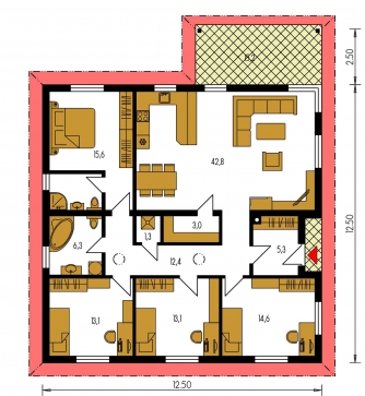 Spiegelverkehrter Entwurf | Grundriss des Erdgeschosses - BUNGALOW 186